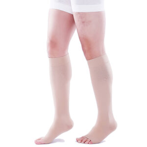 Men Knee High Open Toe Compression Socks Beige
