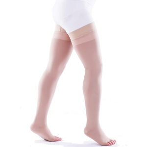 Men Thigh High Open Toe Compression Socks Beige