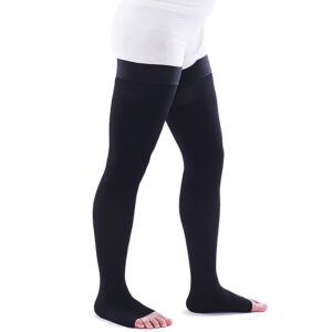 Men Thigh High Open Toe Compression Socks Black