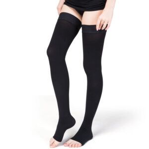 Women Thigh High Open Toe Compression Socks Black