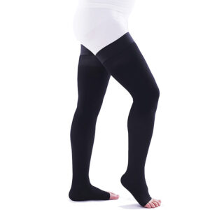 Men Thigh High Open Toe Compression Socks Black