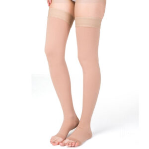 Women Thigh High Open Toe Compression Socks Beige