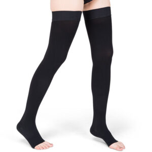 Women Thigh High Open Toe Compression Socks Black