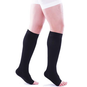 Men Knee High Open Toe Compression Socks Black