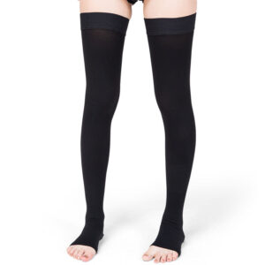 Women Thigh High Open Toe Compression Socks Black
